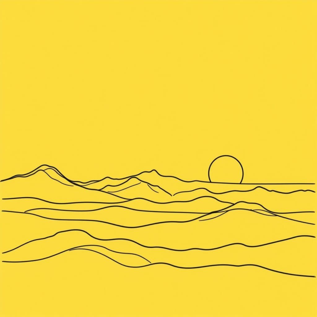 Minimalist Dreamscape with Mountains and Moon in Line Art St...