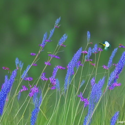 Bird in a Beautiful Flower Meadow
