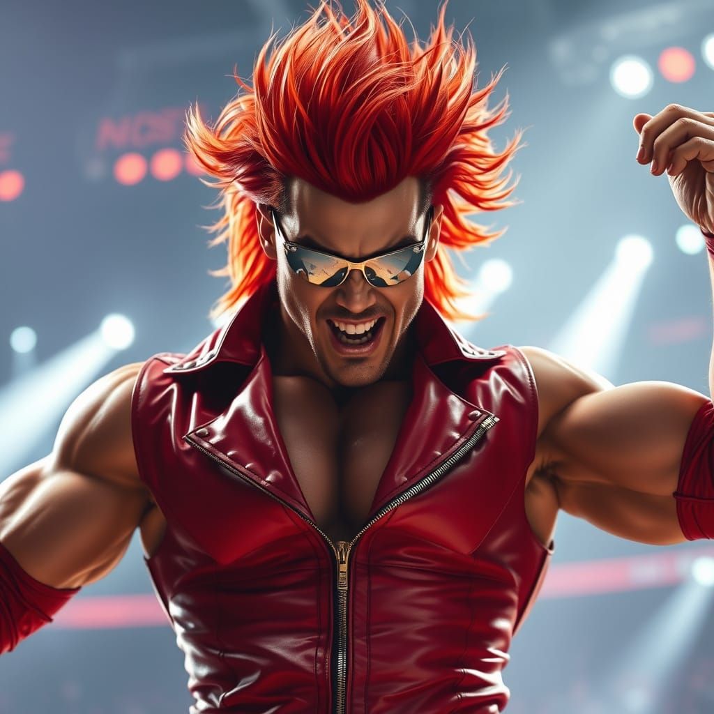 Futuristic Wrestler in Fiery Red and Silver