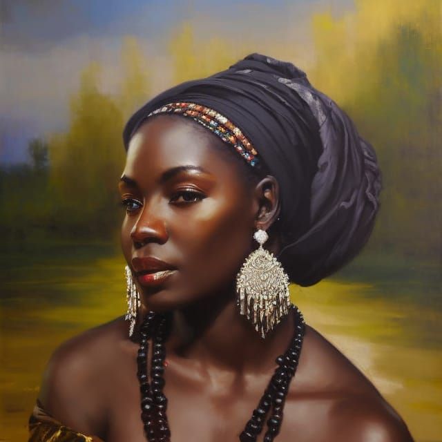 African Woman Gazing at Sunset: Hyperdetailed Portrait