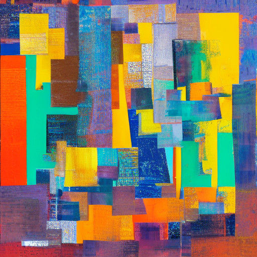 Vibrant Abstract Collage of Figures in Deep Orange Green Hue...