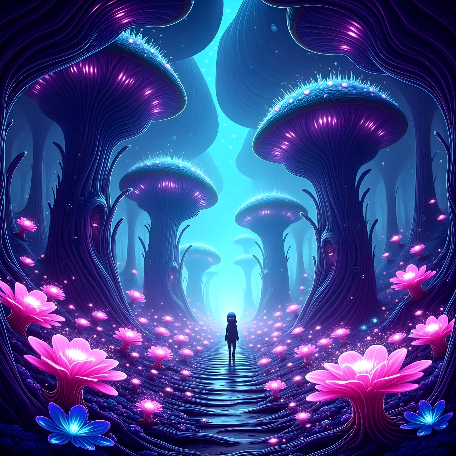 Enchanting Alien Jungle World with Glowing Life Forms