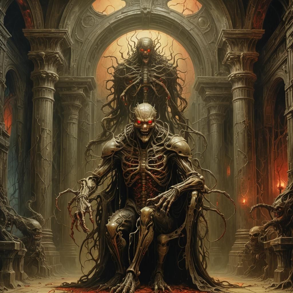 Nightmarish Humanoid Figure in Dark Surrealist Style