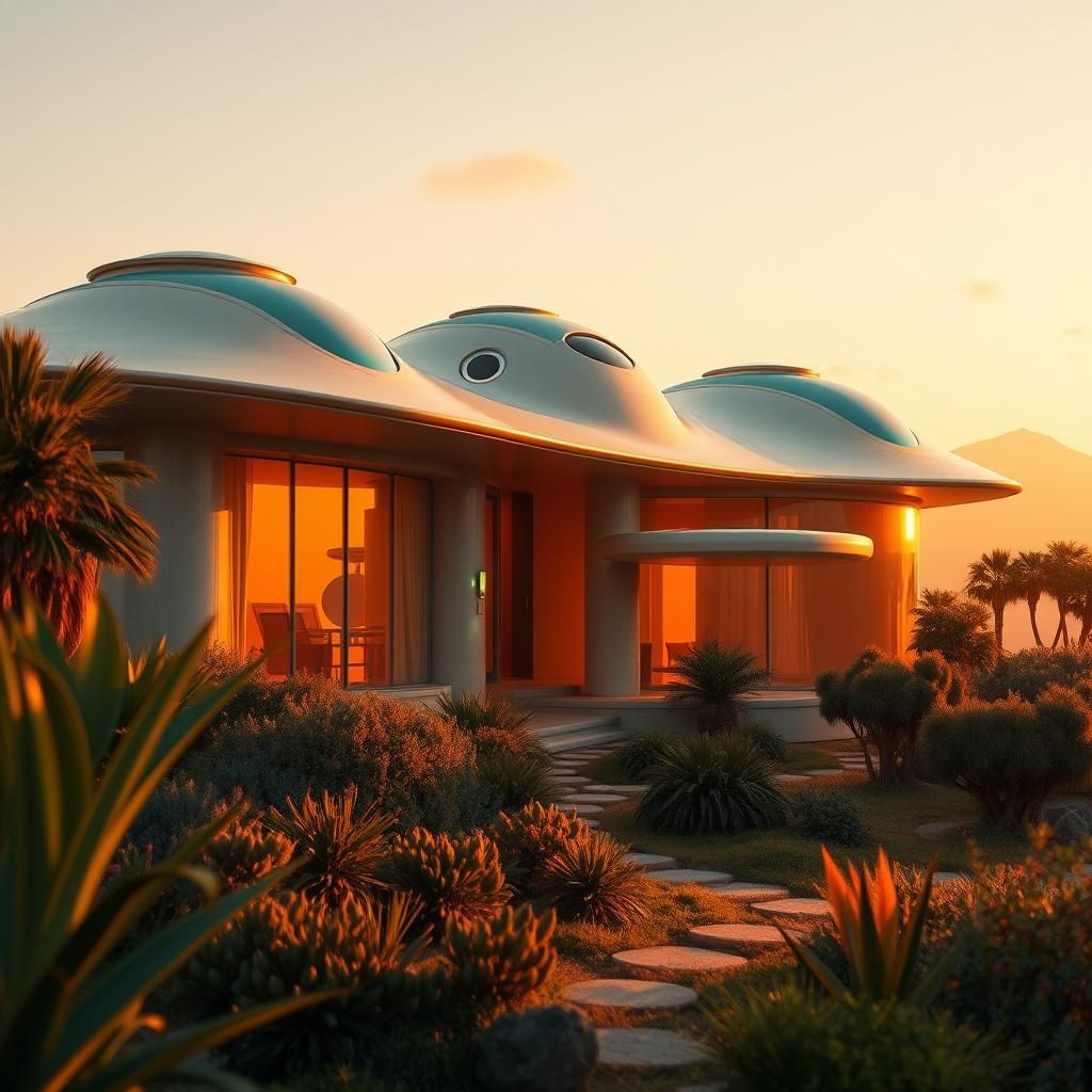 Futuristic Home in Golden Light: Concept Art