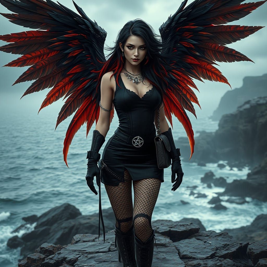 Ethereal Goddess with Wings and Mystical Attire