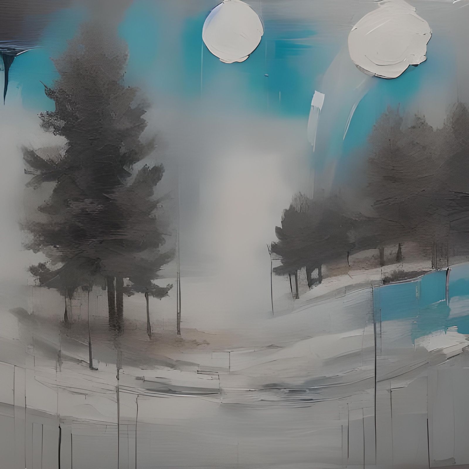 Abstract Impasto Winter Lake Landscape Painting