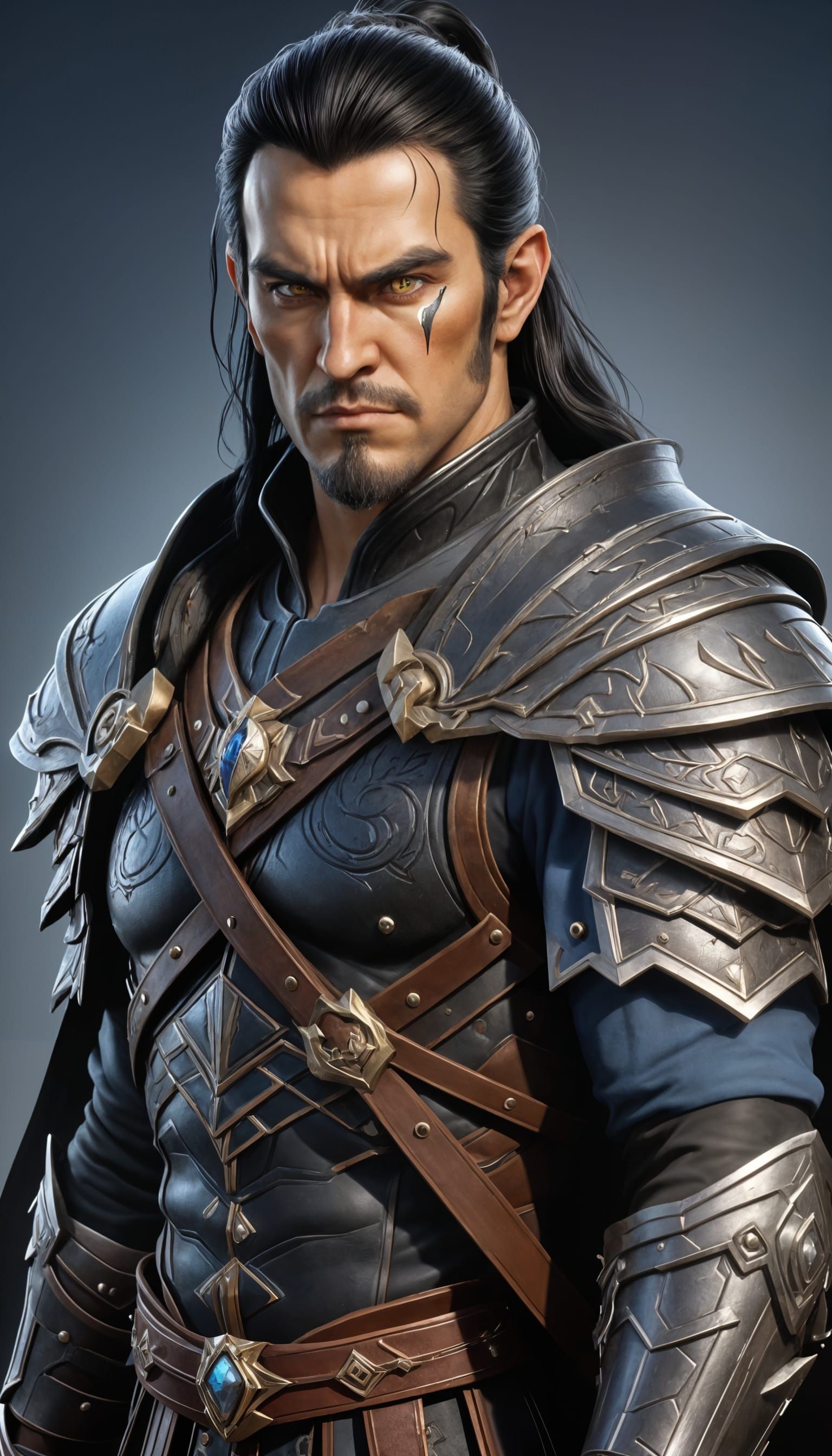 Warcraft Warrior in Leather Armor, Hyperrealistic Portrait