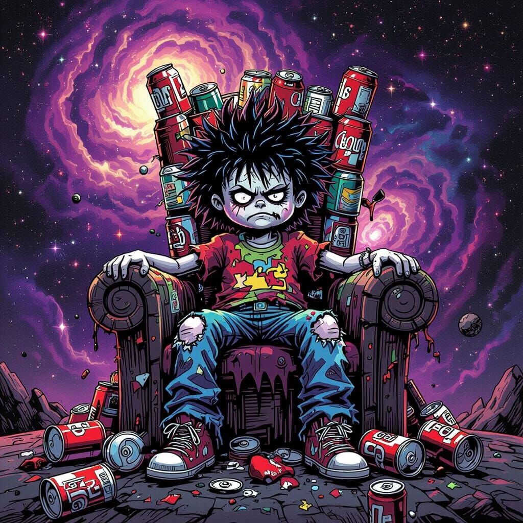 Garbage Pail Kid on Cosmic Throne of Trash