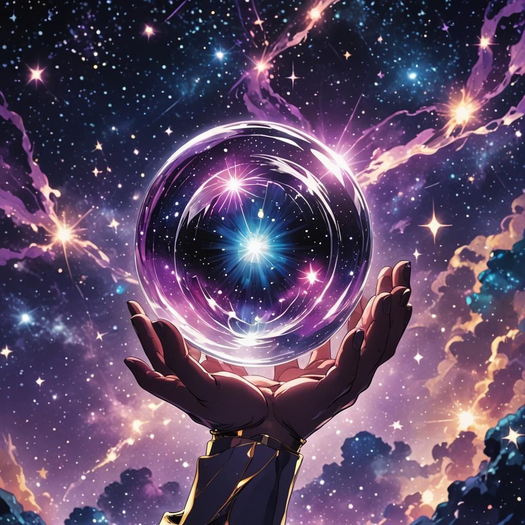 Glowing Crystal Ball in Galaxy, Anime Style