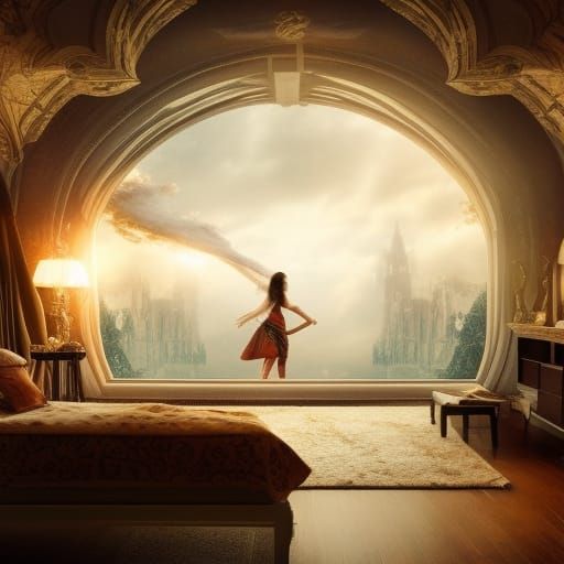 Stunning Woman in Bedroom: Dramatic Cinematic Digital Art