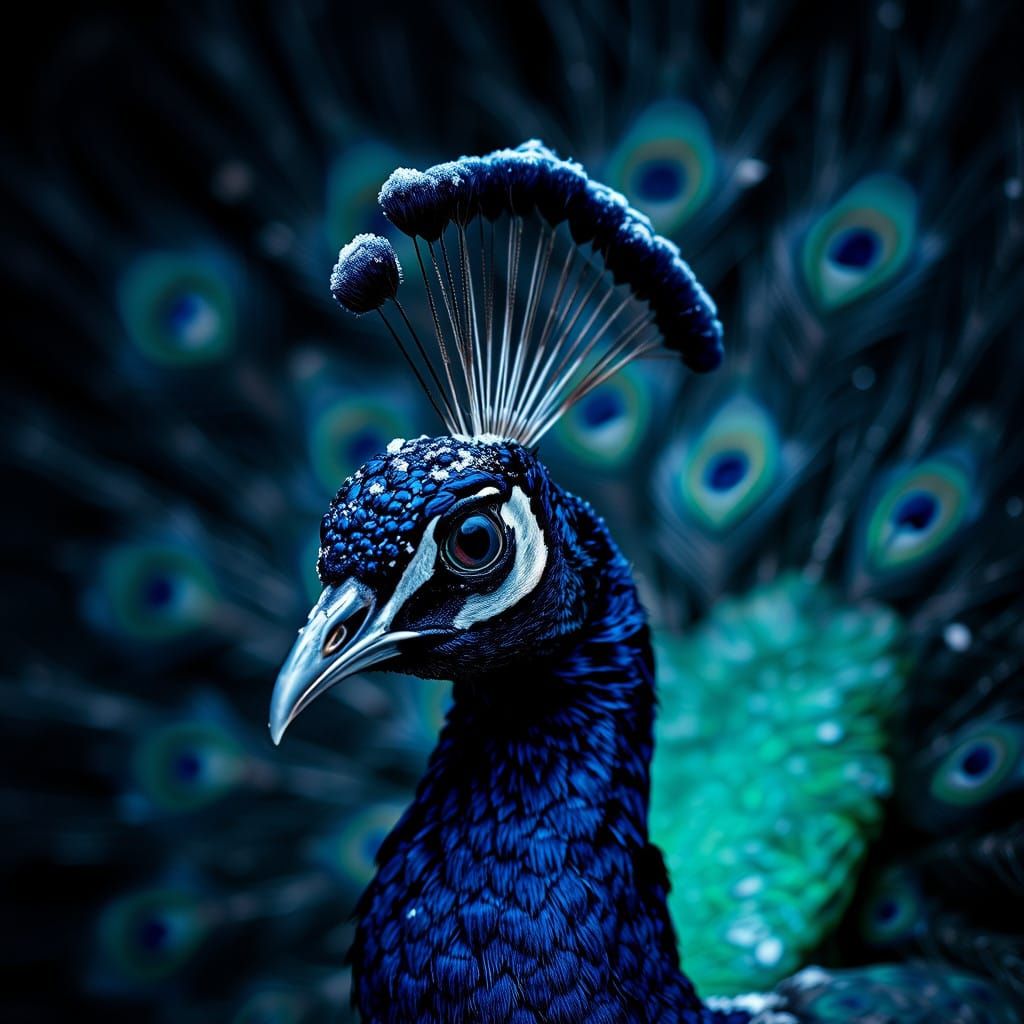 Regal Peacock in Moody Snowy Scene