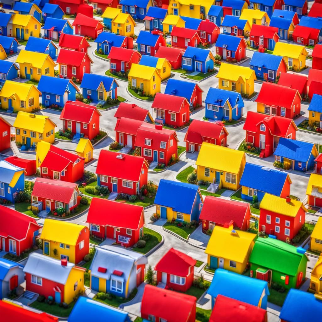 Primary Color Suburban Neighborhood in Hyperrealism
