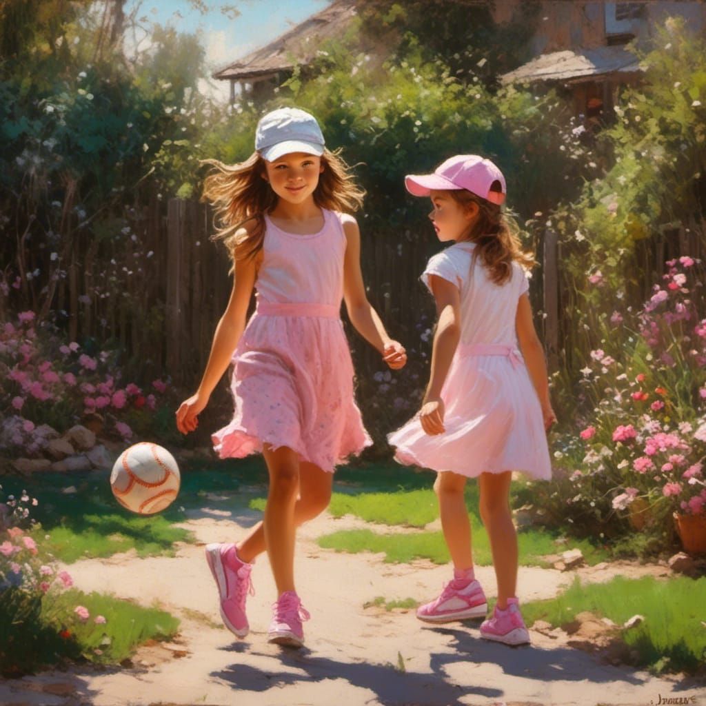 Girl Playing Ball in Chalk Art Style