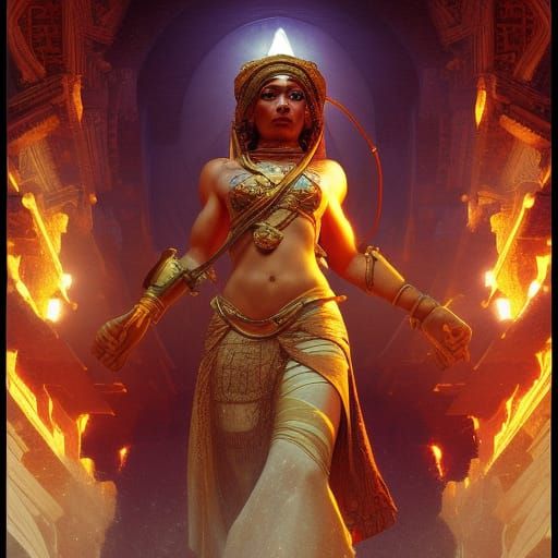 Sekhmet Burns the Temple: Hyperdetailed Concept Art