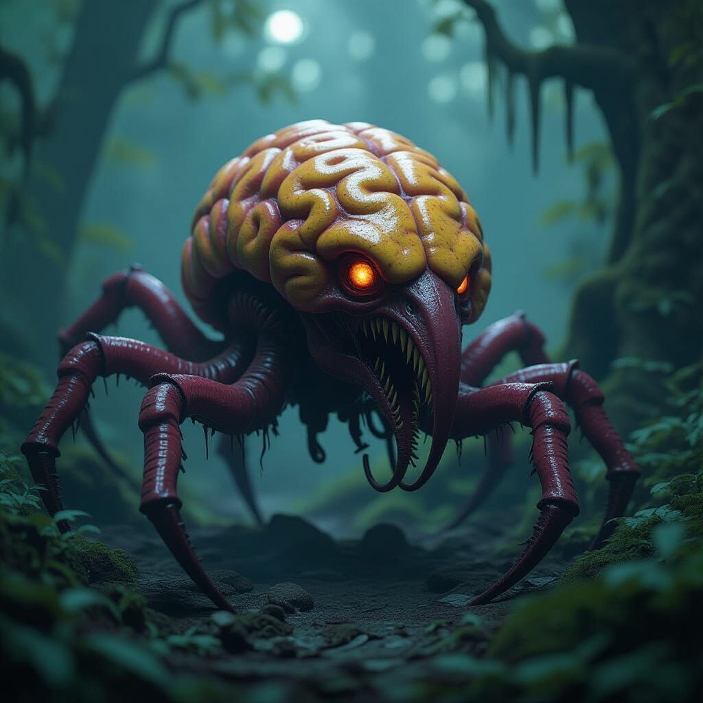 Aberrant Brain Creature in Dark Fantasy Style
