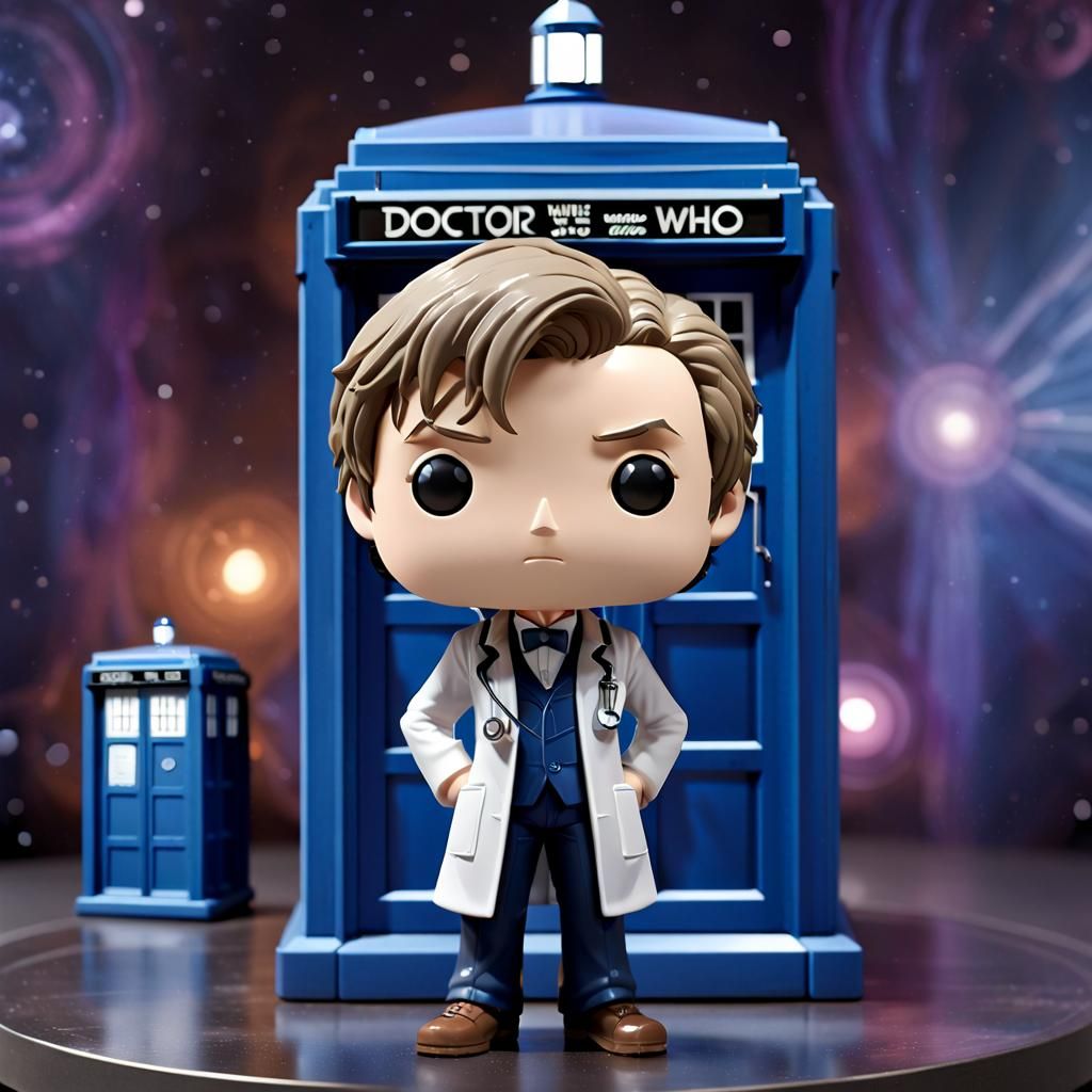 Doctor Who Chibi Figurine Beside Tardis