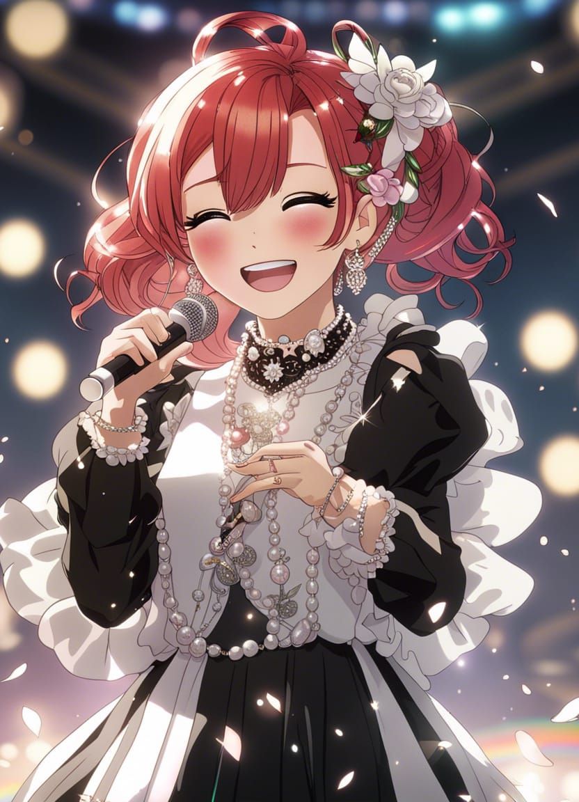 Red-Haired J-Pop Idol Singing on Stage