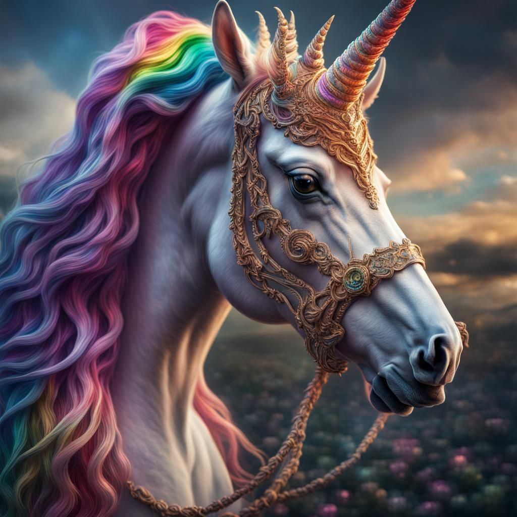 Hyperrealistic Rainbow Unicorn Queen in HDR