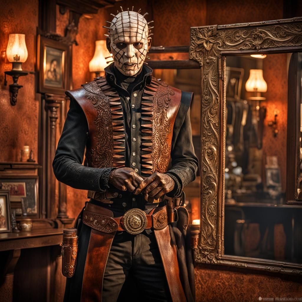 Hyperrealistic African-American Pinhead in Western Saloon