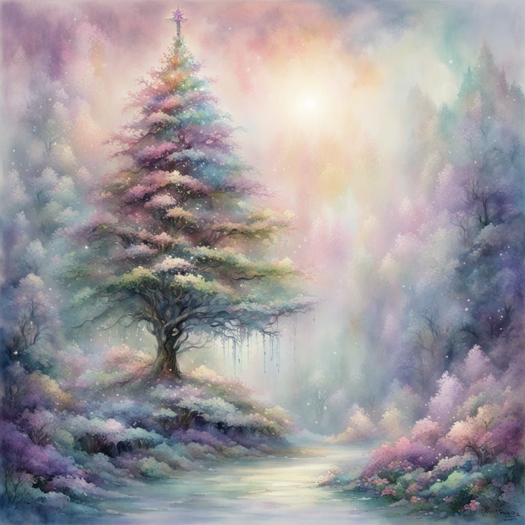 Ethereal Christmas Tree in Soft Pastel Hues