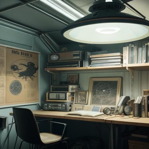 Ham Radio Shed with UFOs at Night