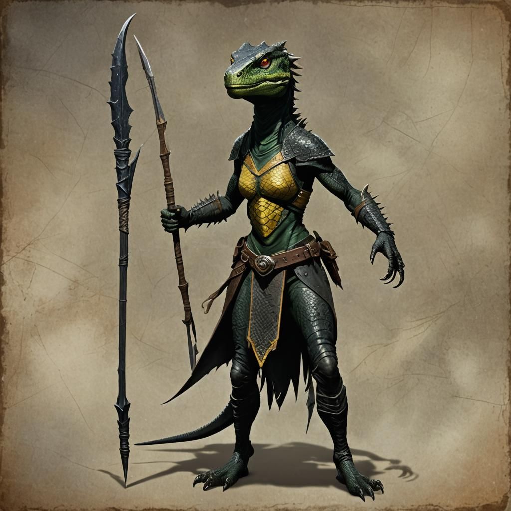 Lizardfolk Warrior with Obsidian Spear and Shield