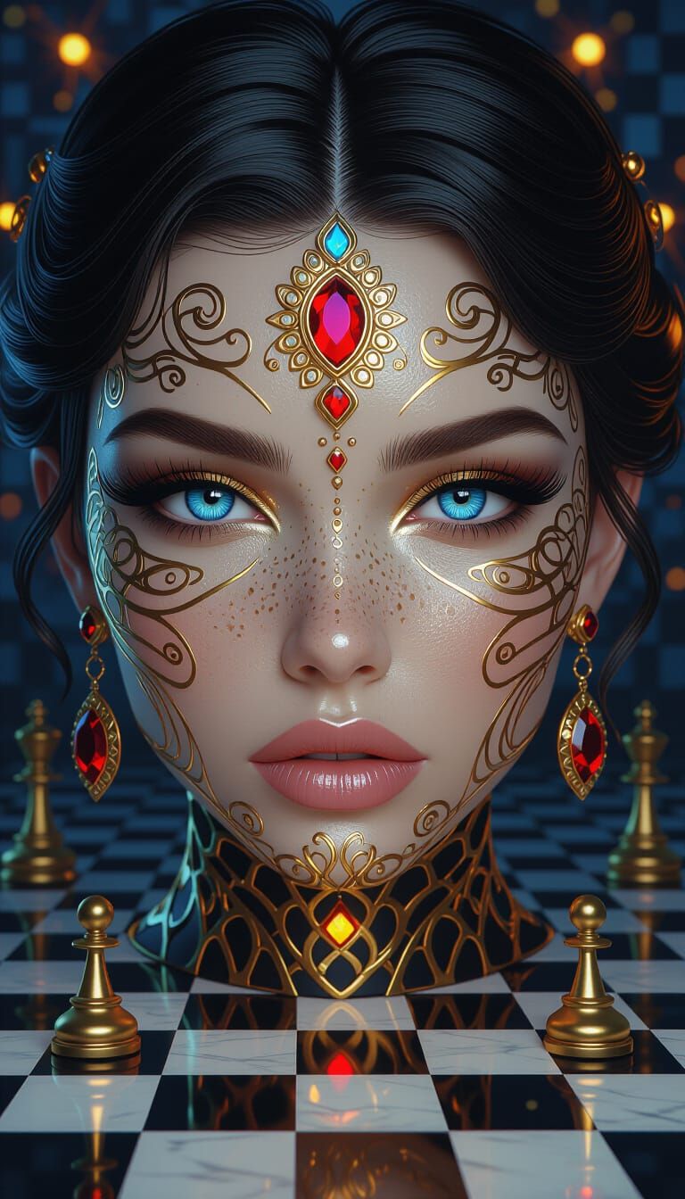 Blue-Eyed Goddess in Dreamlike Digital Realm
