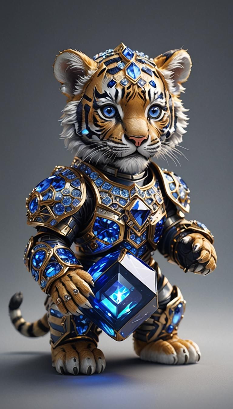 Armored Tiger Cub with Glowing Cube