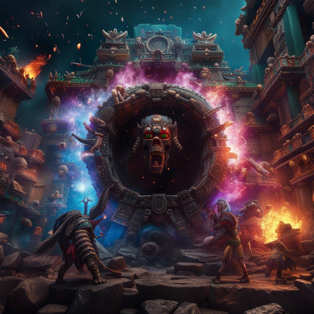 Tezcatlipoca's Destruction of Tecnochtitlan: Fantasy Concept...