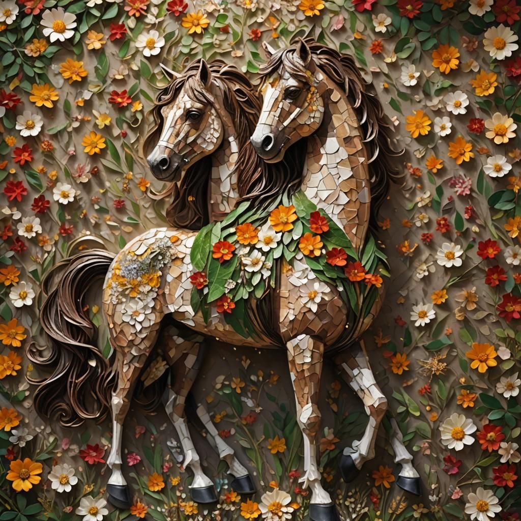 Floral Centaur Mosaic in Mixed Media