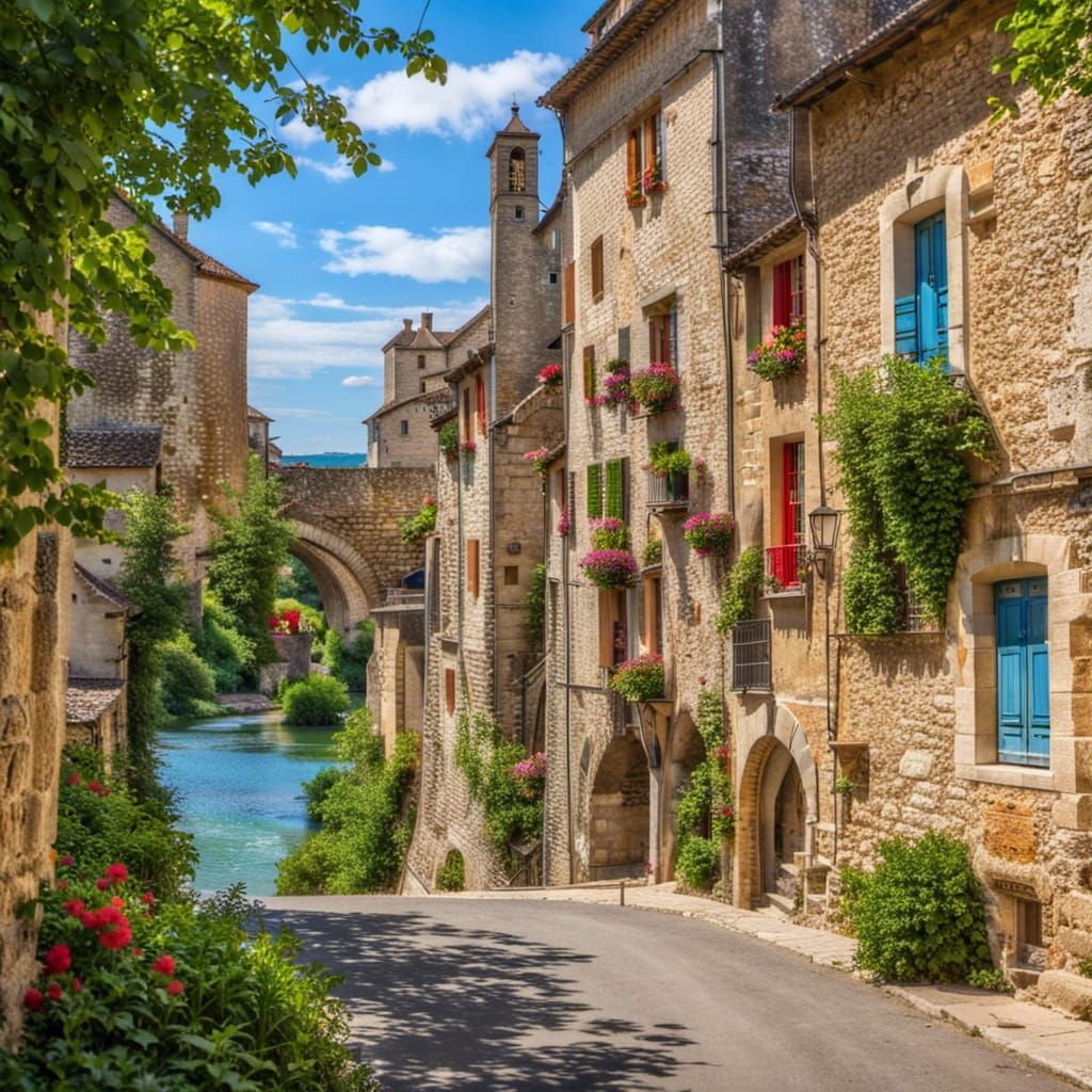 Romantic Medieval French Cityscape in Summer