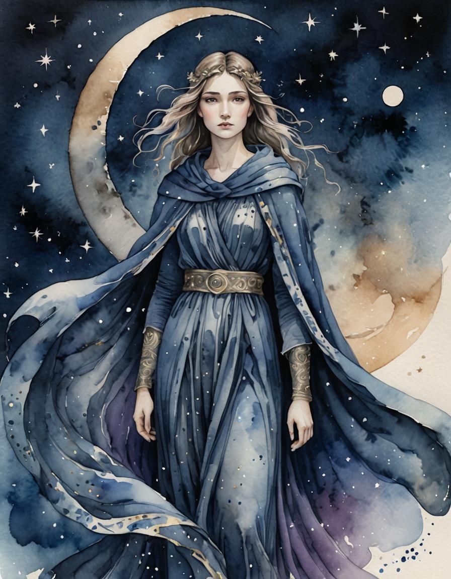 Nyx in Shimmering Cloak: A Classical Greek Illustration