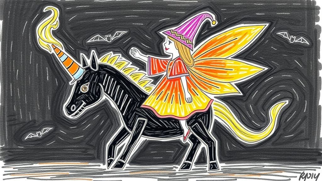 Badly drawn Crude, child-like drawing, crayons style,  winge...