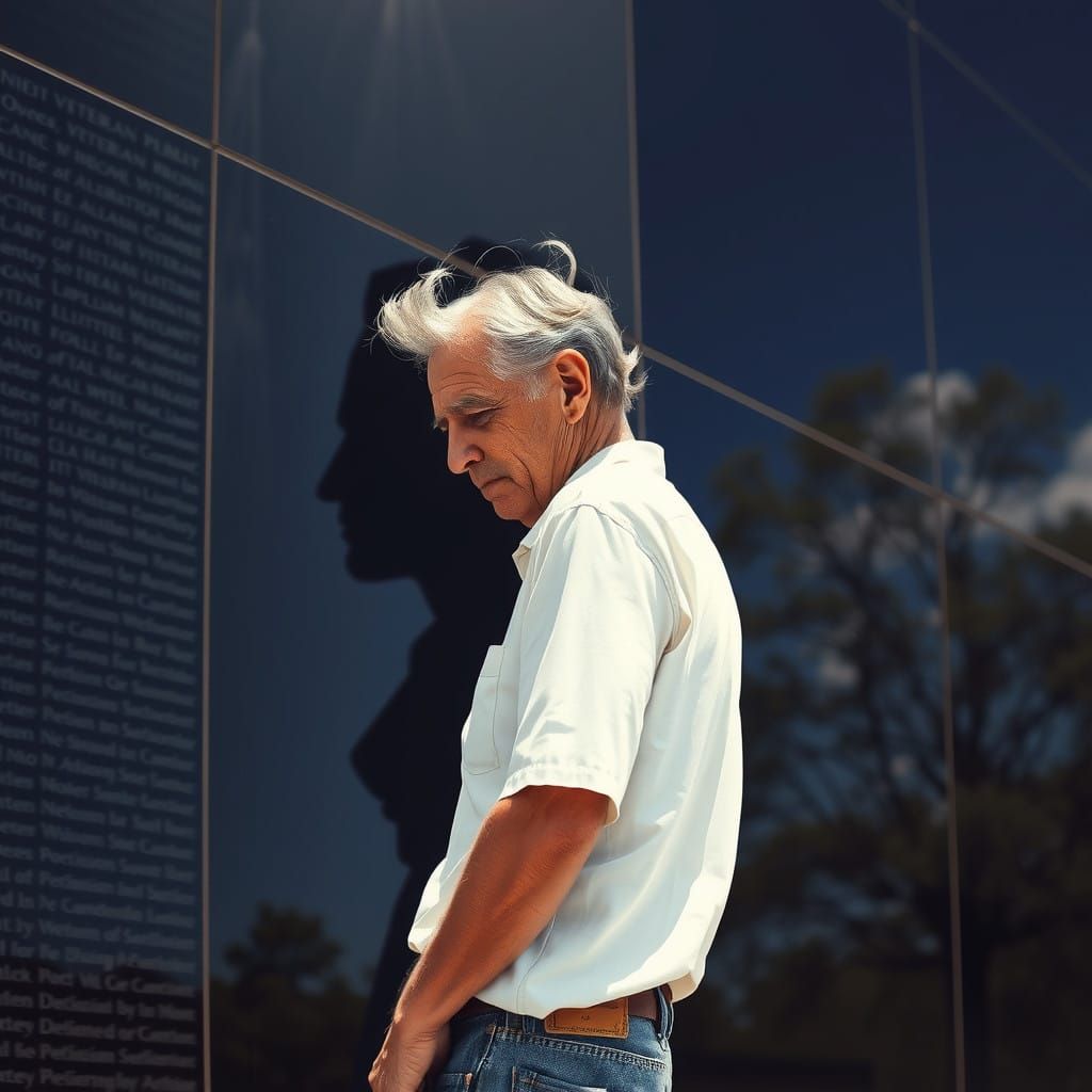 Elderly Man Lost in Thought at the Vietnam Wall