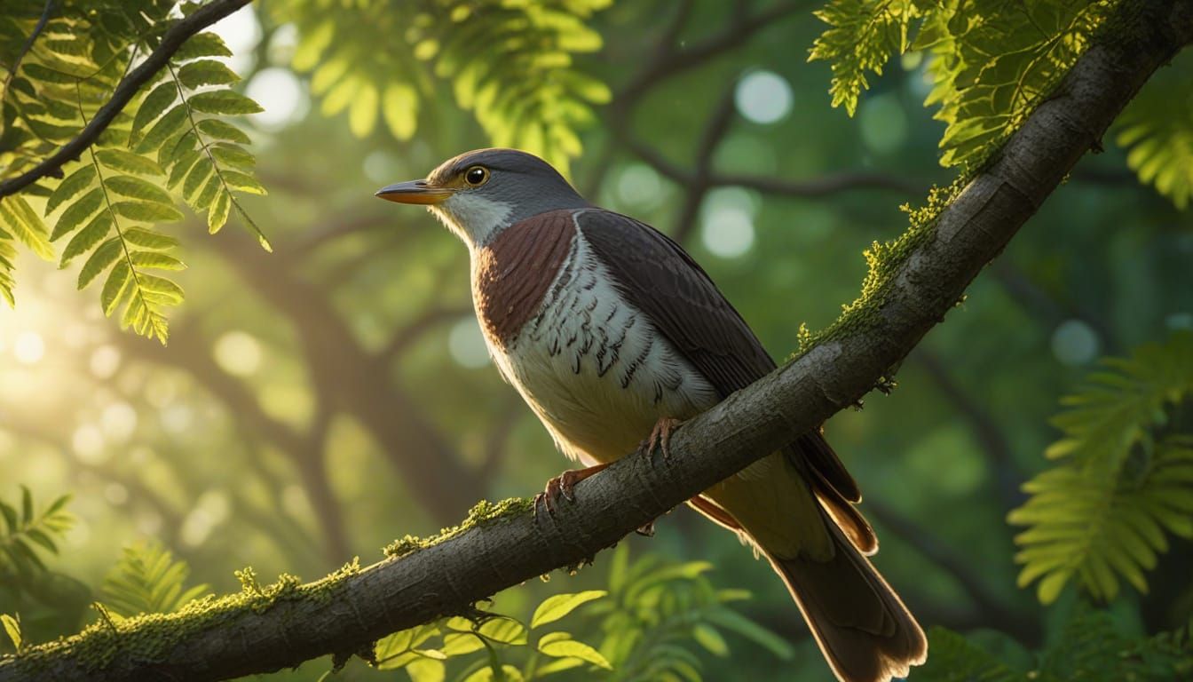 Yellow-Throated Cuckoo in Golden Hour Forest