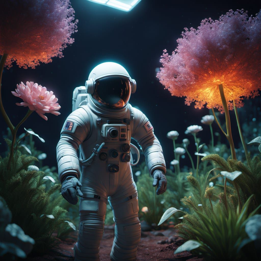 Astronaut's Bioluminescent Garden: Pixar-Style 3D Animation
