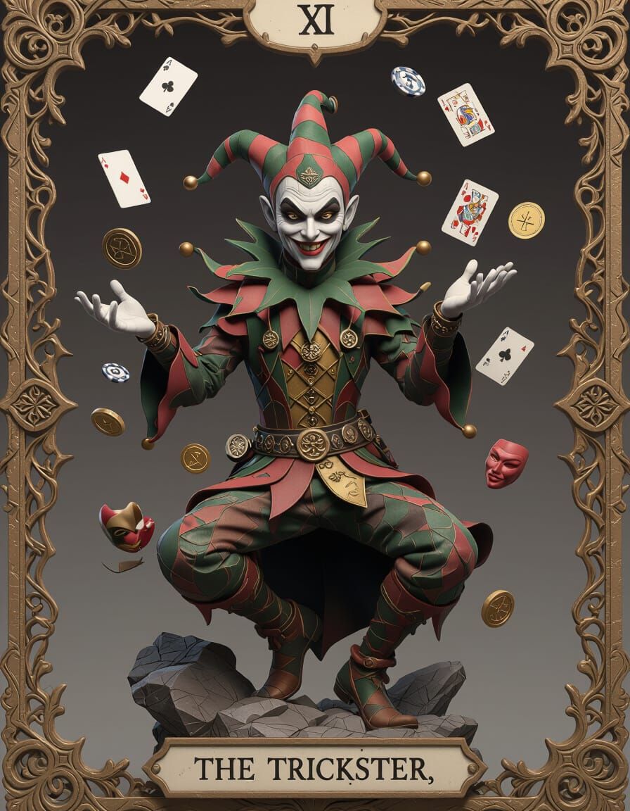 The Trickster Tarot Card 3D Render