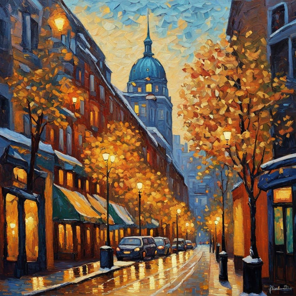 Montreal Cityscape in Expressive Neo-Impressionism Style