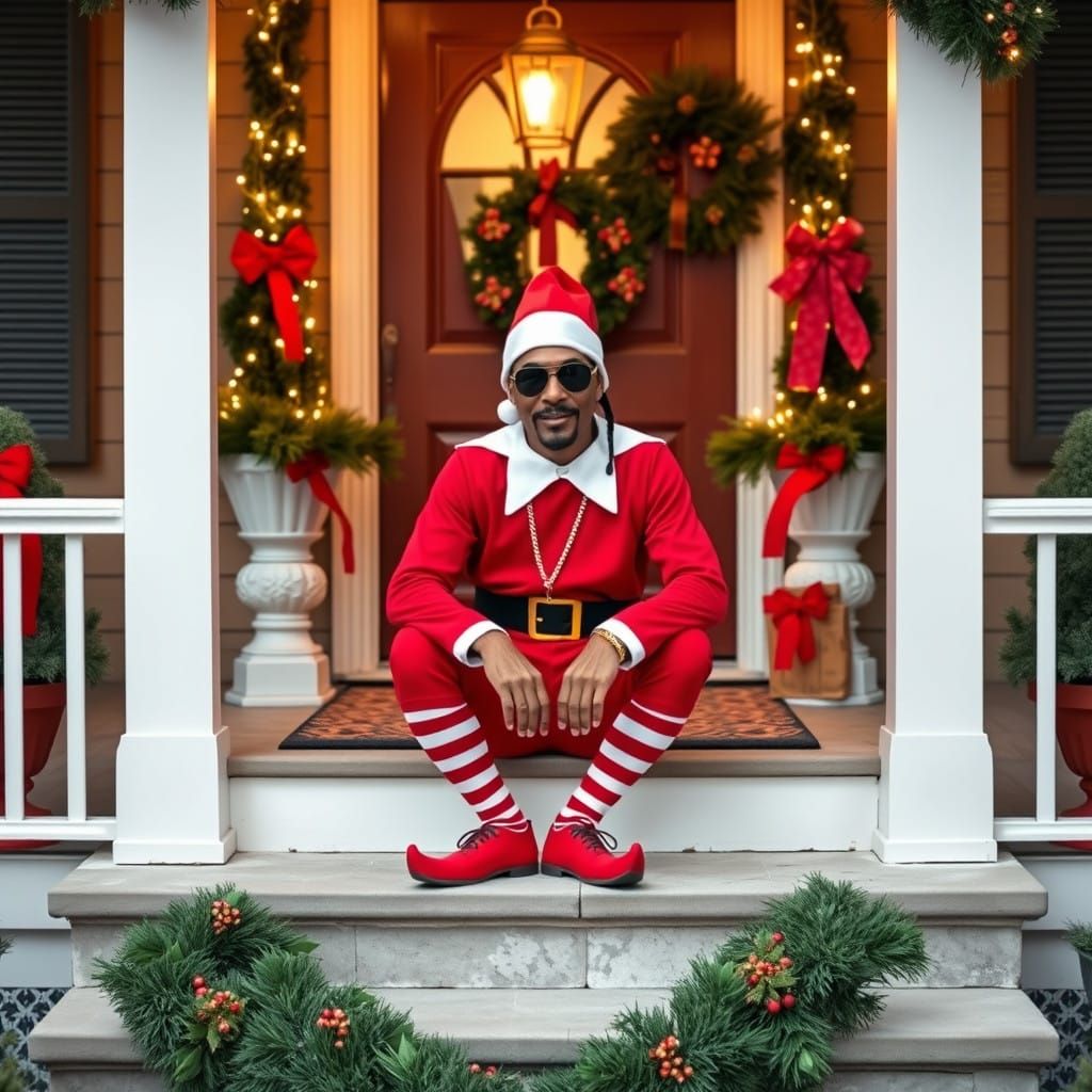 Snoop Dogg as Tiny Elf on Christmas Porch