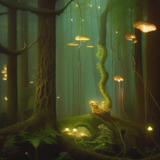 Elvish Stairway Fairytale Illustration in Art Nouveau Style