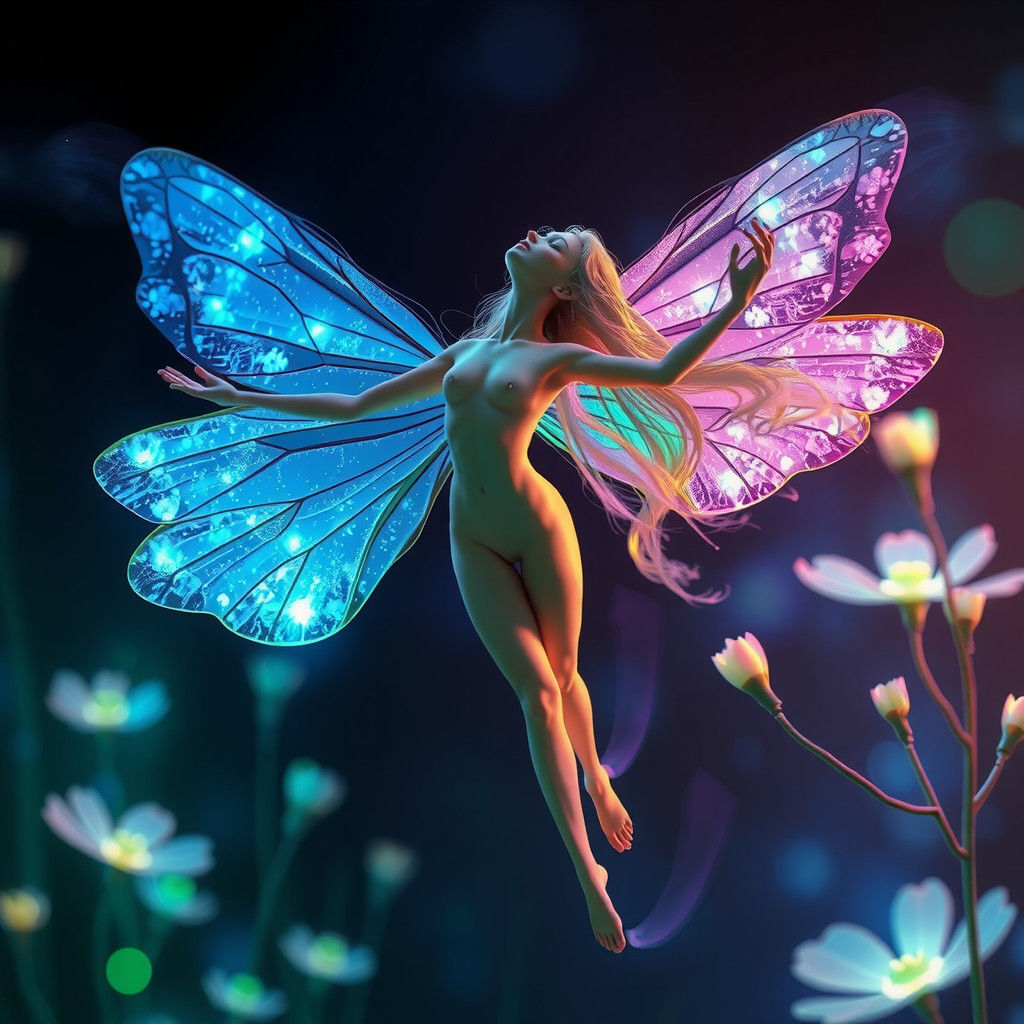 Bioluminescent Fairy in Flight: Hyperrealistic Digital Art