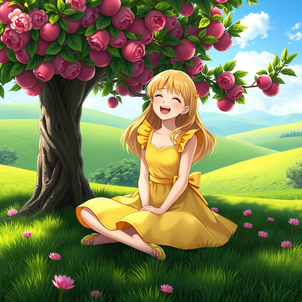 Alice in Wonderland Anime Art, Lush Apple Tree