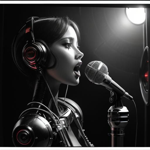 Hyperrealistic Robot Singer in Recording Booth