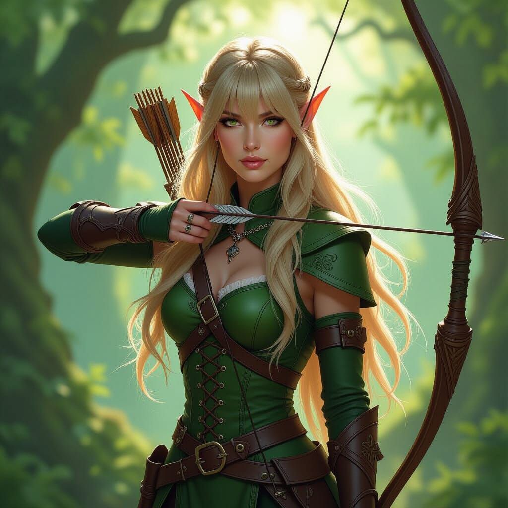 Beautiful Female Elf Archer in Ancient Forest