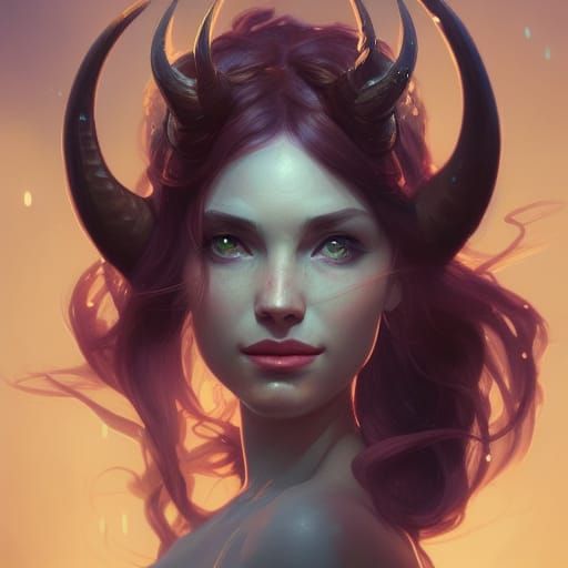 Horned Mermaid Portrait in Hyperdetailed Style