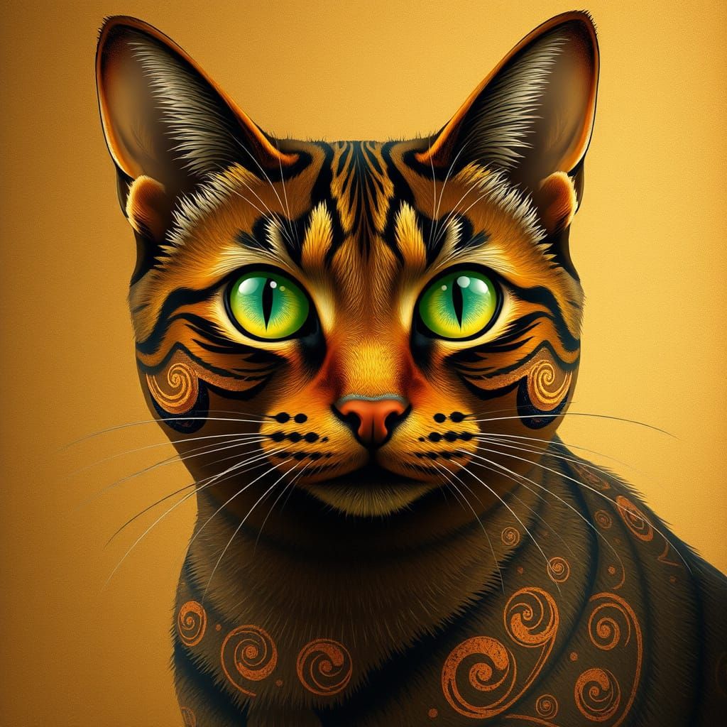 Egyptian Mau Cat in Ancient Egyptian Art Style