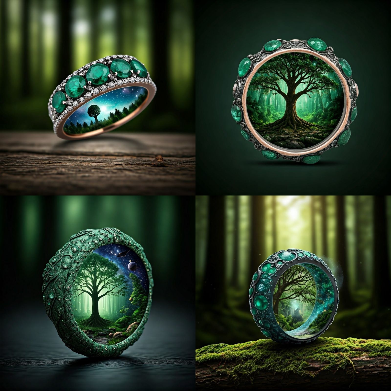 Emerald Ring Displaying a Universe, as Origami Papercraft