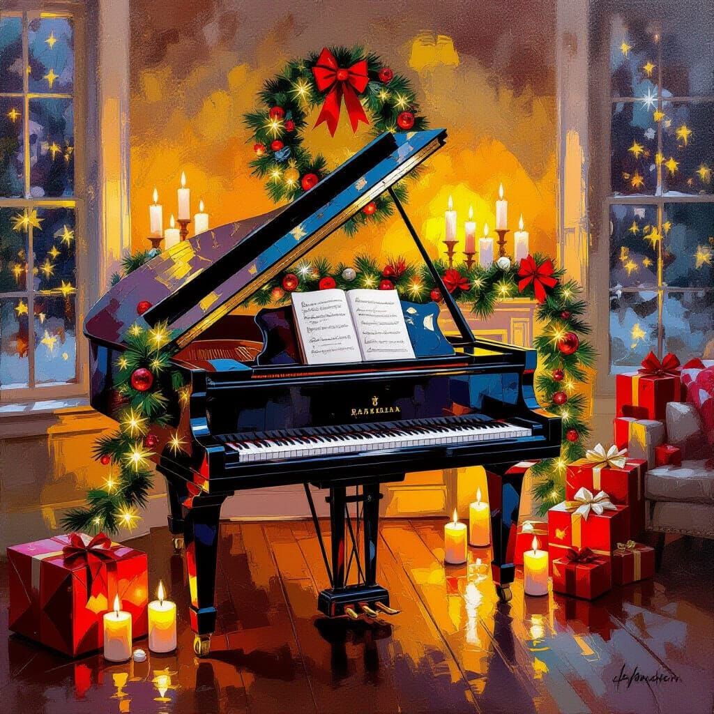 Festive Christmas Piano in Cozy Room - Maximalist Impression...