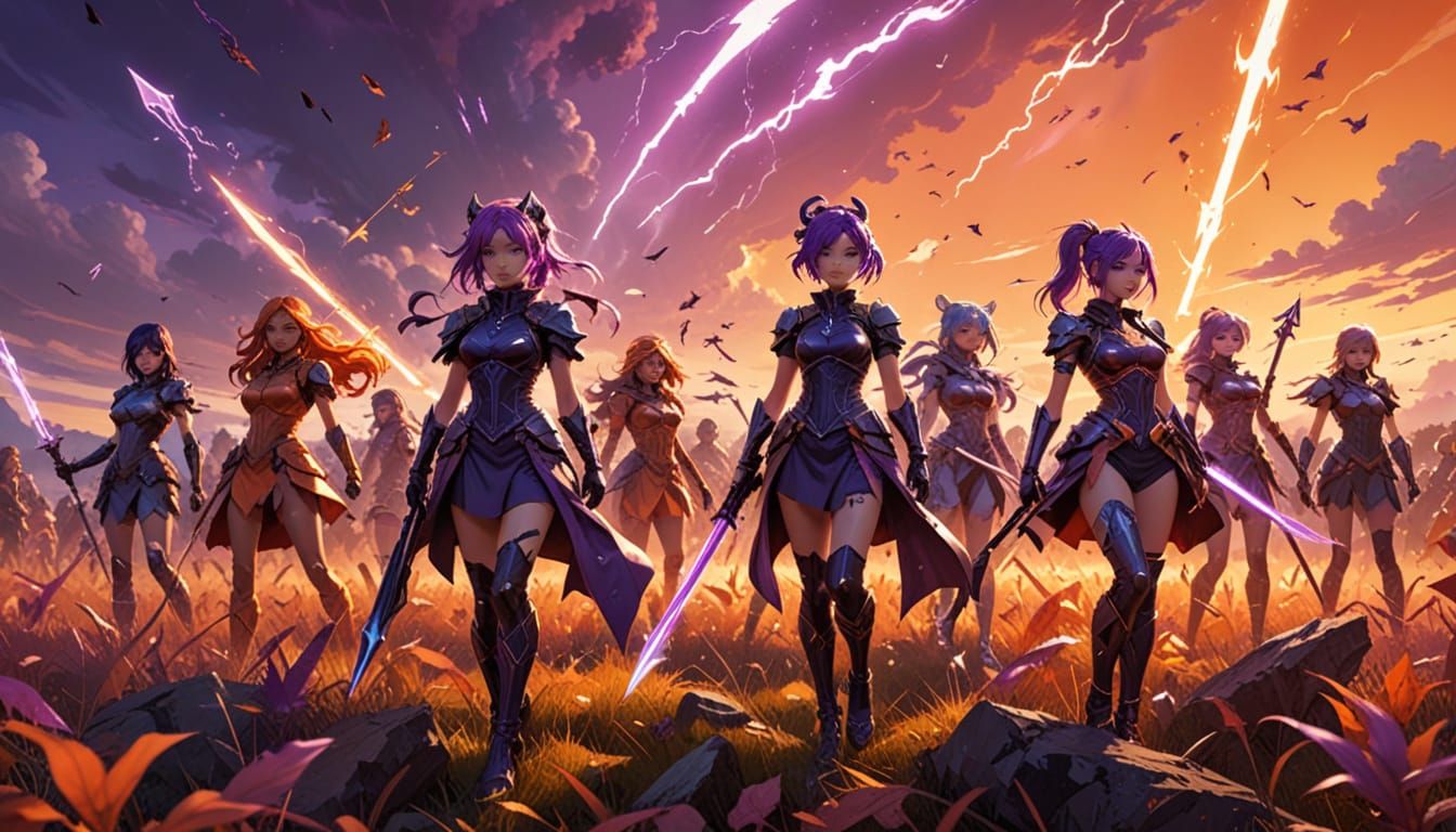 Epic Comic Book Cosplayers in Grassy Field