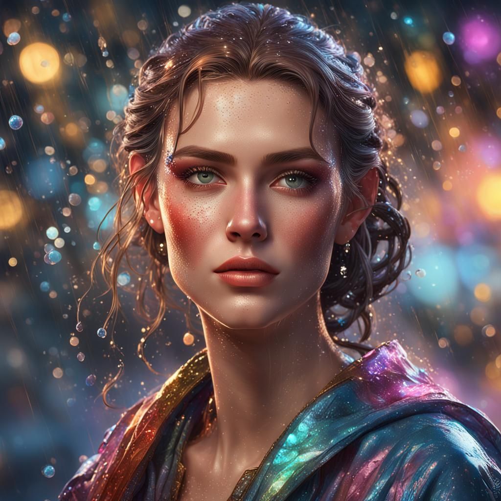 Hyperdetailed Portrait of Woman with Sparkling Makeup